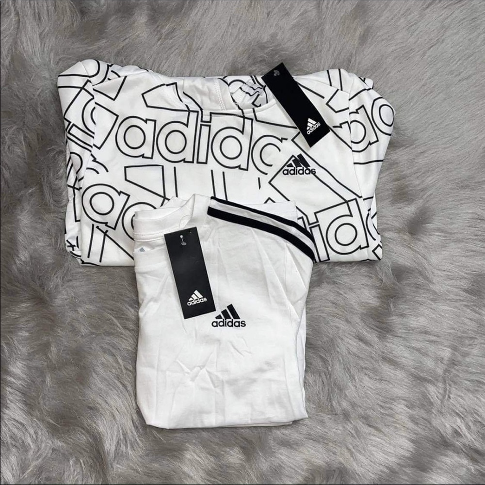 Black and white Adidas bundle hoodie and T-shirt boys size 8